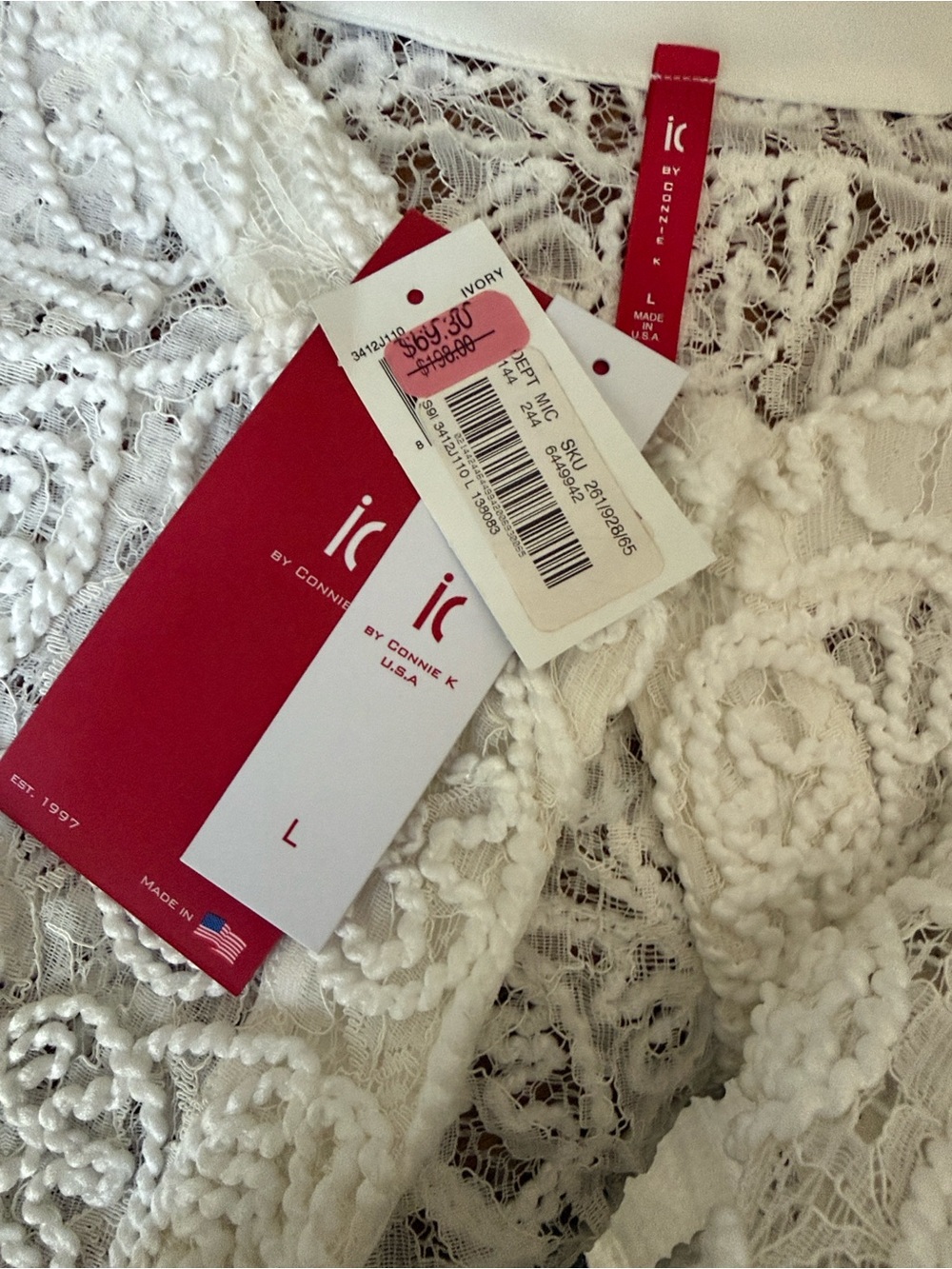 NEW IC Two-Tone Black and White Textured Lace tunic Jacket L